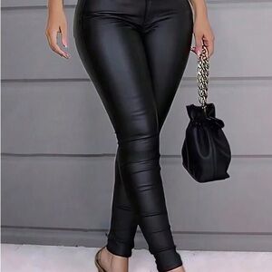 SHEIN black leather skinny jeans
